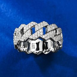 Ins Top Sell Hip Hop Wedding Rings Vintage Jewelry Soild 100% 925 Sterling Silver Pave White Moissanite Diamond Gemstones Eternity Party Women Cross Bridal Ring Gift