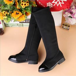 Boots Black Knee High Girls 2024 Autumn Stretch Fabric Zipper Children Princess For Girl Size 26-37 Kids Shoes