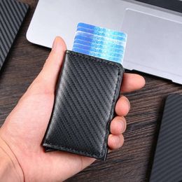 RFID anti-theft brush automatically ejected card bag Ultra-thin credit card metal card bag mens multi-card wallet carbon Fibre