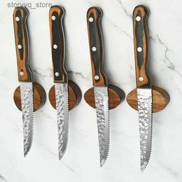 Kitchen Knives Jaswehome Steak Knife Hammered Forge Sharp Dinner Steak Knives Chef Cleaver Cutting Pakka Wood Handle Kitchen Tools Dinnerware Q240226