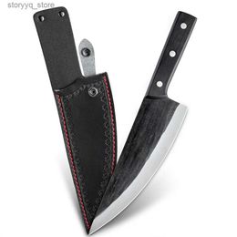 Kitchen Knives Amber Knife Handmade Forged Carbon Steel Black Blade Kitchen Chef knife Outdoor tools Chopping knife Q240226