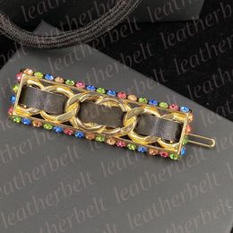 Classic Letter Chain Barrettes Color Rhinestone Hair Clips Women Girl Designer Metal Square Barrettes Luxury Gold Hairpin