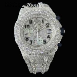 Diamonds Ap Stones 2023 Versão Relógios Moissanite Silver Pass Test Mens Vvs Watch Melhor Qualidade Automática Eta Movimento Luxo Full Iced Out Chronograph Emmawatch