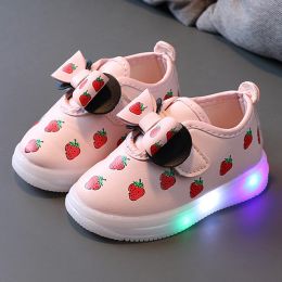 Sneakers Children LED Glowing Sneakers Kids Light Up Shoes Baby Toddler Shoes Luminous Sneakers For Boy Strawberry Bow Girls Sports Shoes