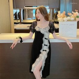 Women's Sleepwear Sexy Silk Satin Night Dress Short Sleeve Nighties V-neck Comfortable Homewear Female Lace Pajamas Nightwear