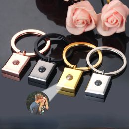 Chains Personalized Stainless Steel Custom Photo Projection Key Chain for Women Men Rectangle Keyring Memory Birthday Christmas Gift