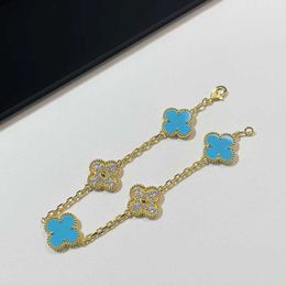 Designer Jewelry Luxury Bracelet Link Chain Vanca 925 Silver Turquoise Diamond Five Flower Bracelet Bracelet