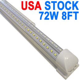 LED Shop Light 8ft, 72W LED Tube Light Fixture, Clear Cover Cool White 6000K, V-Shaped Integrated Fixture for Cooler Door Lighting Garage Workbench USA crestech