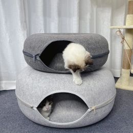 Houses Donut Cat Bed Pet Cat Tunnel Interactive Play Toy Cat House Dual Use Ferrets Rabbit Bed Tunnels Indoor Toys Kitten Training Toy