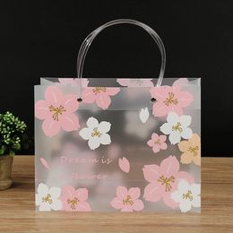 520pcs Cherry Blossom Clear Frosted pp Tote Bag Christmas Gift Wrapping Candy Bridesmaid Wedding Party Souvenir 240226