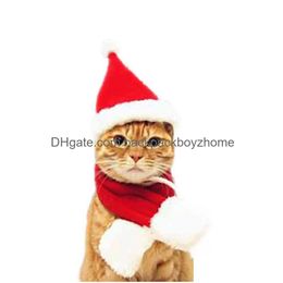 Dog Apparel Merry Christmas Cute Dog Apparel Small P Santa Hat Scarf Clothes Xmas Decoration Puppy Kitten Cat Cap Happy New Year Gift Dh2Wj