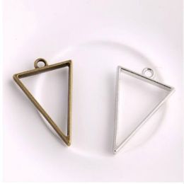 100Pcs alloy Triangle charms Hollow glue blank tray bezel Setting Antique silver Charms Pendant For Jewelry Making findings 39x25m320d