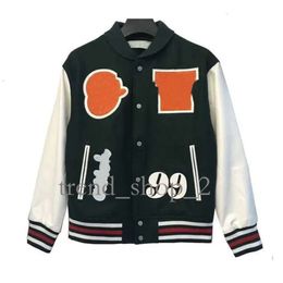 Mans Off White Jacket Autumn and Winter Brand Off White Jacket 2024 New Perfect Quality Coat Male Ow Heavy Industry Embroidered Wool Leather Sleeve Bomber 881