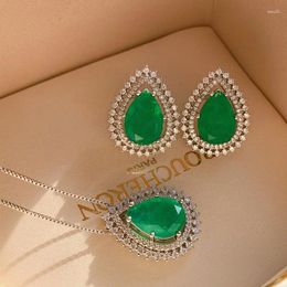 Necklace Earrings Set Jewelry European And American Classic Imitation Color Treasure Emerald Water Droplet Main Stone 10 14