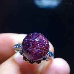 Cluster Rings Natural Purple Super Seven 7 Red Lepidocrocite Quartz Adjustable Ring 12mm Round Rutilated Women Men Jewelry