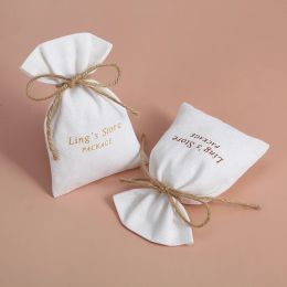 Jewellery Custom Logo White Cotton Burlap Bucket Jewellery Organiser Bag Wedding Party Christmas Candy Gift Bag Marige Jewellery Rings Display