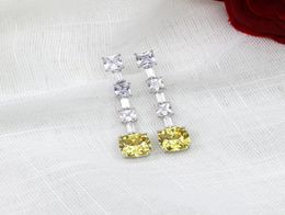 High quality 925 sterling silver zircon yellow crystal stone water drop stud Earrings women designer party jewelry7479607