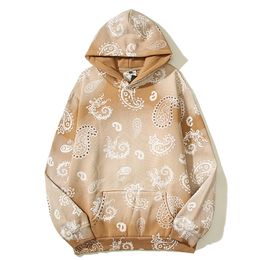 Gradient Bandana Mens Hoodies Autumn Paisley Fleece Pullover Hoodies for Men Streetwear Clothing