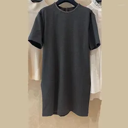 Casual Dresses BC Leisure Minimalist High Quality Grey Cotton Midi Dress Elegant Designer Beaded Korean Vintage Style Female Y2K