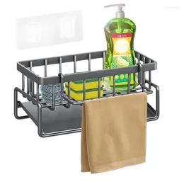 Kitchen Storage Stainless Steel Sink Rack Multifunctional Sponge Holder Caddy Detachable Towel Bar Drain Tray