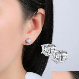 Stud Earrings Luxury Fashion Round Cz Magnetic On Non-Pierced Ear Studs Jewelry For Women Men Drop Delivery Dhtlr