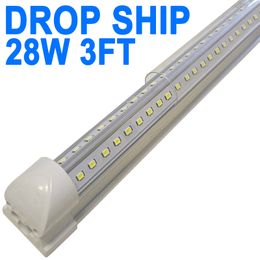 3 Ft Integrated LED Tube Light 28W T8 V Shaped 36" Four Row 5000 Lumens Clear Cover Super Bright White 6500K 8FT LED Shop Lights(300W Fluorescent Equivalent) crestech