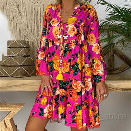 Basic Casual Dresses Oversized Dress for Women Clothing 2023 Spring Plus Size Boho Beach Floral Mini Dress Large Size Female Casual Long Skirt Vestid T240227