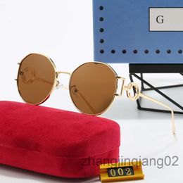 Designer Gg Gu Cc Sunglasses Cycle Luxury Fashion Sports Polarize Sunglass Men Woman Vintage Driving Beach Travel Golden Brown Alloy Round Sun Glasses