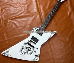 Custom Metallic James Hetfield Papa Het Tatto Dirty Donny Custom Graphic White Electric Guitar China EMG Pickups, 9V Battery Box, Black Hardware, Dot Inlay