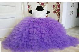 Girl039s Dresses Kids Real Image Purple Tiered Tulle Flower Girl Dress For Wedding With Appliques VBack Sweep Train Little Gir1759919