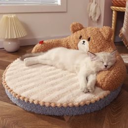 Mats Bear Shape Mat for Cat Small Dog Round Pet Bed Cute Bear Hug Cat Sleeping Mat Durable Removable Cat Bed Washable Small Dog Sofa