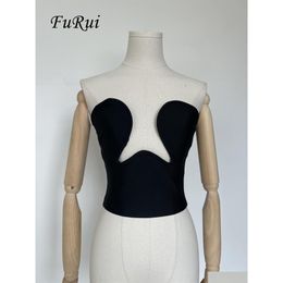 Camisoles Tanks Furui Star Fashion Sexy Black V-Neck Tops Strapless Short Bandage Crop Vest In Stock Within 24 Hours 230411 Drop D Dhp3S