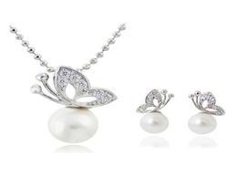 Butterfly Pearl Necklace Earrings Sets Full Rhinestone Jewelry For Women Gift Fashion Jewelry Sets 12908261662