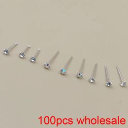 Jewellery Wholesale 100 pcs/lot 925 Sterling silver 2mm clear crystal nose Stud bone nose piercing Jewellery