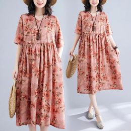 Party Dresses 2024 Arrival Thin Soft Cotton Linen Print Floral Prairie Chic Vintage Summer Dress Office Lady Work Women Casual