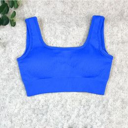 Bras Ribbed Sports Bra Women Seamless Yoga Crop Tops Push Up Gym Fitness Brassiere High Impact Yoga Bra Stripe Workout Tank Female