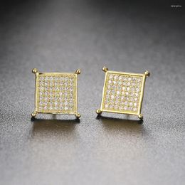 Stud Earrings Iced Out For Women Crystal Square Rock Gold Colour CZ Luxury Fashion Hip Hop Mens Jewellery Punk Accessories OHE112