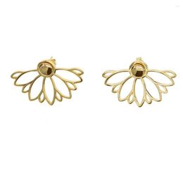 Stud Earrings Original 925 Sterling Silver Gold Colors Plain Fine Flower Women Jacket Earring Studs2650517