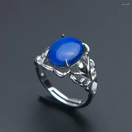 Cluster Rings Natural Lapis Lazuli Royal Blue Gemstone 12x10mm Women Wedding Ring Lady Fine Jewelry Party 925 Silver