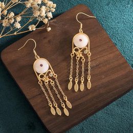 Stud Earrings Unique Gold Colour Wind Chimes Drop Long Hanging For Women Elegant Girl Tassel Imitation Jade Pendant Jewellery