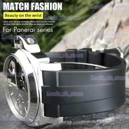 Watch Bands 24mm Curved End Natural Rubber band for Panerai LUMINOR SUBMERSIBLE PAM Sile Waterproof Strap Butterfly Buckle T240227