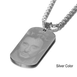 Pendant Necklaces Stainless Steel Customised Engraved French Rocker Johnny Hallyday Photo Necklace female male bijoux femme SL-046 240227