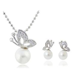 Butterfly Pearl Necklace Earrings Sets Full Rhinestone Jewellery For Women Gift Fashion Jewellery Sets 12903320428