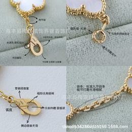 Designer Jewelry Luxury Bracelet Link Chain Vanca Four Leaf Grass Five Flower Bracelet v Gold Thick Rose Gold Natural Red Jade Marrow Female Live