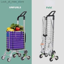 Shopping Carts 35L Staircase Climbing Shopping Cart Foldable Portable Aluminium Alloy Durable Lightweight Market Shopping Bag Handcart with 8 Wheels Q240227