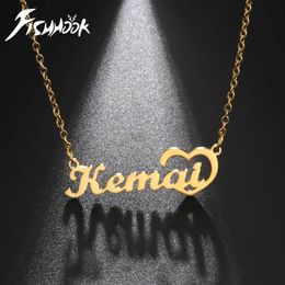 Pendant Necklaces Fishhook Heart Custom Necklace Name Personalised Chain Text Mother Father Gift For Women Man Child Kid Stainless Steel Jewellery 240227