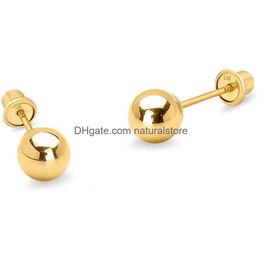 Stud 14K Yellow Gold 2 3 4 5 6Mm Plain Hollow Ball Children Screw Back Baby Girls Stud Earrings Drop Delivery Jewelry Earrings Dhz6N