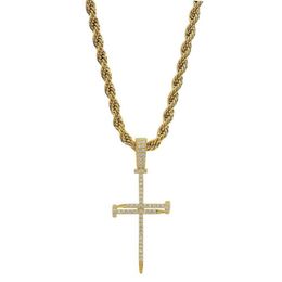 Gold Zircon Nail Cross Pendant Gold Silver Copper Material Iced Out Cross CZ Pendants Necklace Chain Fashion Hip Hop Jewelry213V