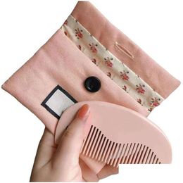Hair Brushes Brand Hair Brushes Pink Wooden Comb With A Pocket Styling Tool Girl Hairs Beauty Product Drop Delivery Hair Products Hair Dhfrb