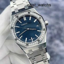 Womens Crystal Wrist Watch AP Wristwatch Watch Royal Oak Series 77451ST Blue Plate Original Diamond Set Steel Womens Watch 50th Anniversary Commemorative 34mm Diam